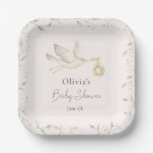 Ooievaar groen Baby shower Papieren Bordje (Voorkant)