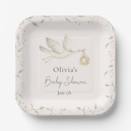 Ooievaar groen Baby shower Papieren Bordje