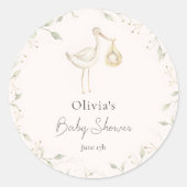 Ooievaar groen Baby shower Ronde Sticker (Voorkant)