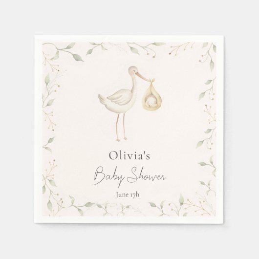 Ooievaar groen Baby shower Servet (Voorkant)
