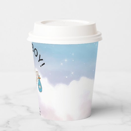 Ooievaar Het is een Jongen Baby shower Papieren Bekers (Links)