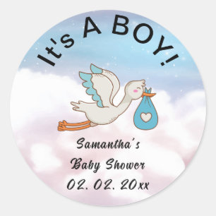 Ooievaar Het is een Jongen Baby shower Ronde Sticker