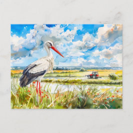 Ooievaar in zomervelden Havelland Aquarel stijl Briefkaart