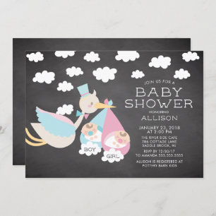Ooievaar & Jongen Meisje Tweelingen Baby shower Ui Kaart