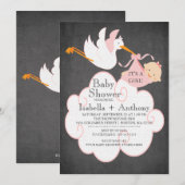 Ooievaar Krijtbord MEISJE Baby shower Uitnodiging (Voorkant / Achterkant)