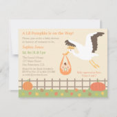 Ooievaar Levering Kleine Pompoen Baby Shower Uitno Kaart (Voorkant)