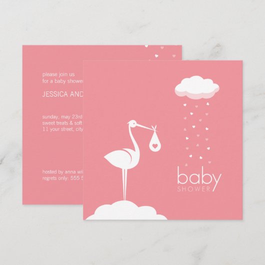 Ooievaar Levering Roze Baby shower Kaart (Voorkant / Achterkant)