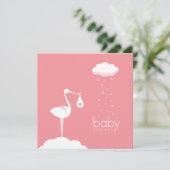 Ooievaar Levering Roze Baby shower Kaart (Staand voorkant)