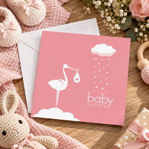 Ooievaar Levering Roze Baby shower Kaart