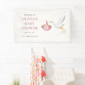 Ooievaar Levering Roze Meisje Baby Shower Welkom Spandoek (Insitu)