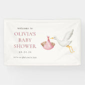 Ooievaar Levering Roze Meisje Baby Shower Welkom Spandoek (Horizontaal)