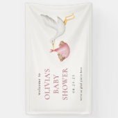 Ooievaar Levering Roze Meisje Baby Shower Welkom Spandoek (Verticaal)