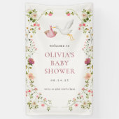 Ooievaar Levering Roze Meisje Baby Shower Welkom Spandoek (Verticaal)