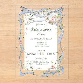 Ooievaar Lint en Bow Baby shower Acryl Uitnodigingen