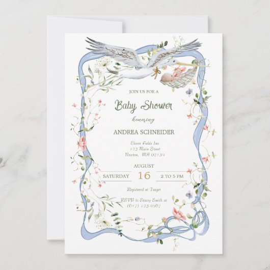 Ooievaar Lint en Bow Baby shower Kaart (Voorkant)