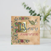 OOIEVAAR MEISJE BABY SHOWER FLORALE MONOGRAM KAART (Staand voorkant)