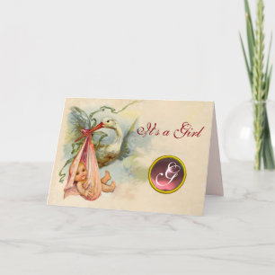 OOIEVAAR MEISJE BABY SHOWER ROZE GEM MONOGRAM AANKONDIGING