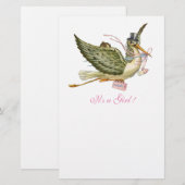 OOIEVAAR MEISJE BABY SHOWER Roze Wit Briefpapier (Voorkant / Achterkant)