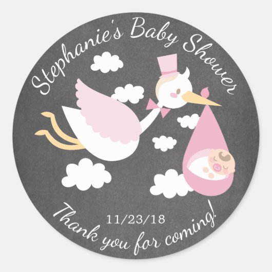 Ooievaar Meisjes Baby shower Favor Sticker (Voorkant)