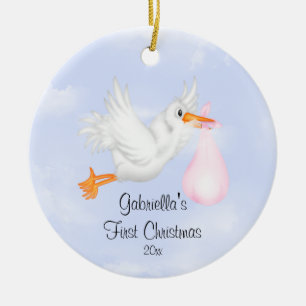 Ooievaar Meisjes Baby's Eerste Kerst Ornament