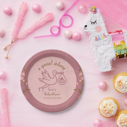 ooievaar met Baby-Baby shower Papieren Bordje (Feest)
