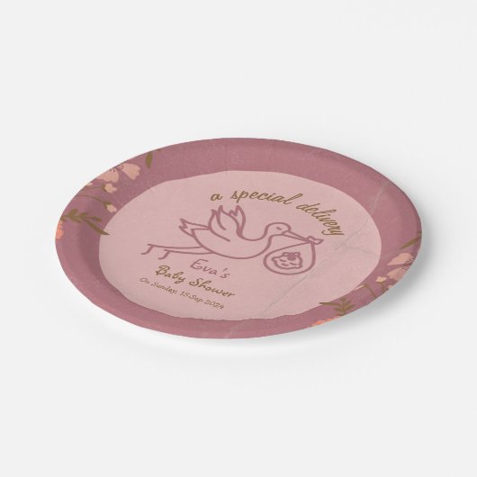 ooievaar met Baby-Baby shower Papieren Bordje (Gekanteld)