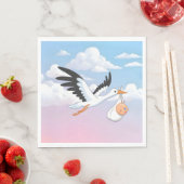 Ooievaar met baby Bewolkte Lucht Servet (Insitu)