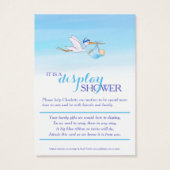 Ooievaar met baby boy blauwe douche display kaarte visitekaartje (Achterkant)