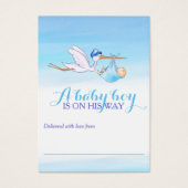 Ooievaar met baby boy blauwe douche display kaarte visitekaartje (Voorkant)