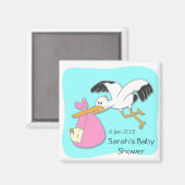 Ooievaar met baby cartoon baby shower magneet (Voorkant / Achterkant)