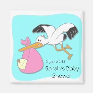 Ooievaar met baby cartoon baby shower magneet