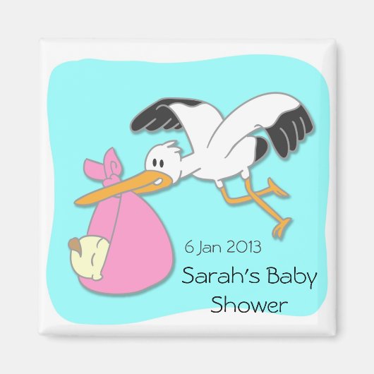 Ooievaar met baby cartoon baby shower magneet (Voorkant)