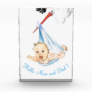Ooievaar met baby foto blok - Aangepaste tekst