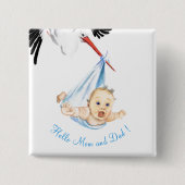 Ooievaar met Baby Funny Button (Voorkant)