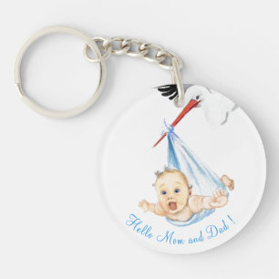 Ooievaar met Baby Funny Sleutelhanger - Aangepaste