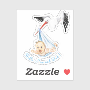 Ooievaar met Baby Funny Sticker - Aangepaste tekst