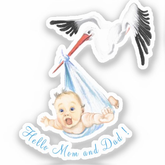 Ooievaar met Baby Funny Sticker - Aangepaste tekst (Voorkant)