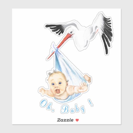 Ooievaar met Baby Funny Sticker - Jouw tekst (Vel)