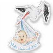 Ooievaar met Baby Grappige Sticker met tekst (Voorkant)