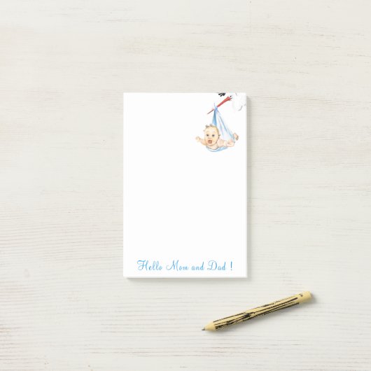 ooievaar met Baby-Post-it® notes (Op bureau)