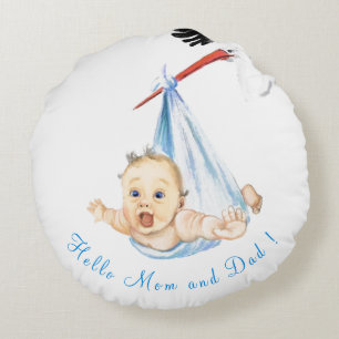 Ooievaar met baby ronde kussen