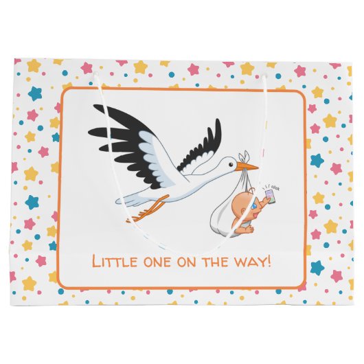 Ooievaar met Baby Selfie Baby shower Sterren Groot Cadeauzakje (Achterkant)
