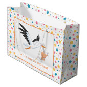 Ooievaar met Baby Selfie Baby shower Sterren Groot Cadeauzakje (Voorkant Gekanteld)