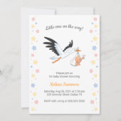 Ooievaar met Baby Selfie Baby shower Uitnodiging (Voorkant)