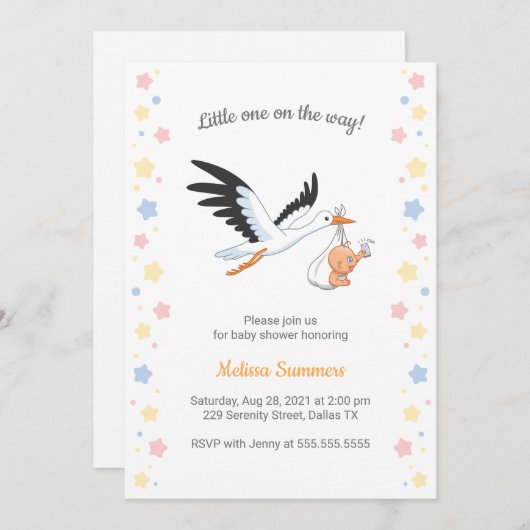 Ooievaar met Baby Selfie Baby shower Uitnodiging (Voorkant / Achterkant)