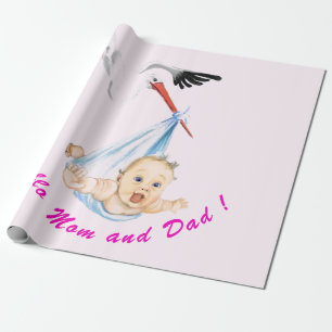 Ooievaar met baby shower cadeau verpakkings papier