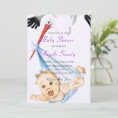 Ooievaar met Baby shower Invitation Funny Design (Staand voorkant)