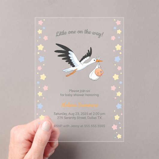 ooievaar met Baby shower Transparant Acryl Uitnodigingen (Insitu (Draagbaar))