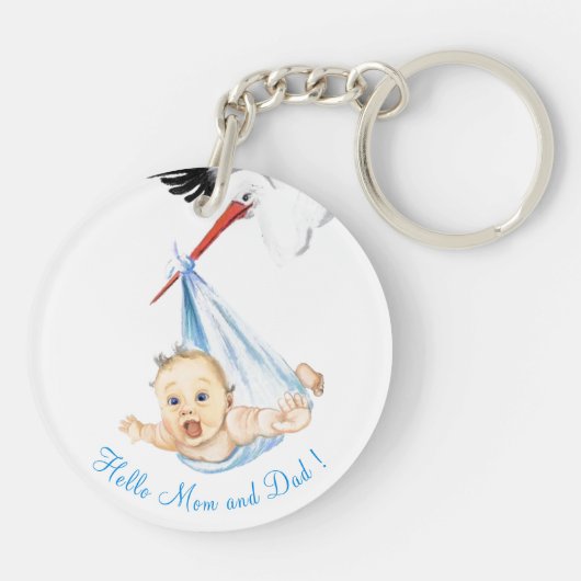 Ooievaar met Baby Sleutelhanger (Achterkant)