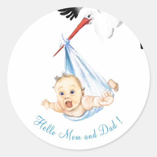 Ooievaar met Baby Sticker - Custom Text (Voorkant)